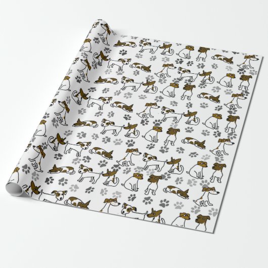 Grappige Jack Russell Terrier Cartoon Cadeaupapier (Uitgerold)