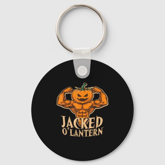 Grappige Jacked Halloween Pumpkin Workout Motivati Sleutelhanger (Voorkant)
