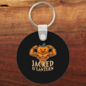 Grappige Jacked Halloween Pumpkin Workout Motivati Sleutelhanger (Voorkant)