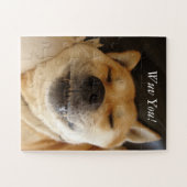 grappige japanse akita met een leuke glimlach legpuzzel (Horizontaal)