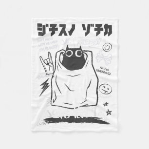 Grappige Japanse Cartoon Zwarte Kat Humoristische Fleece Deken