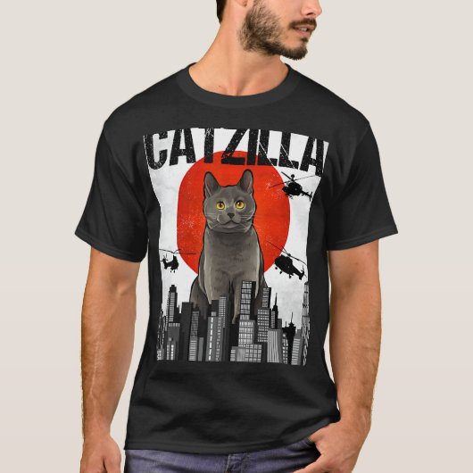 Grappige  Japanse Catzilla Chartreux Kat T-shirt (Voorkant)
