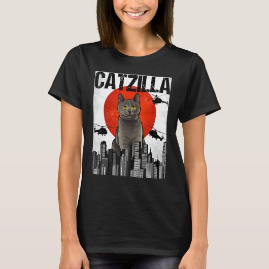 Grappige Japanse Catzilla Chartreux Kat T-shirt (Voorkant)