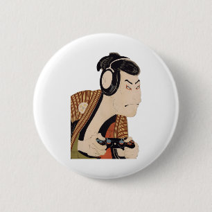 Grappige Japanse Gamer Samurai Ukiyo-e Kunst Ronde Button 5,7 Cm