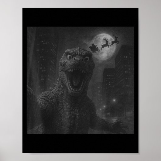 Grappige Japanse Kaiju Selfie Sinterklaas Kerstman Poster (Voorkant)