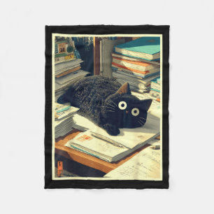 Grappige Japanse kat leraar student school laatste Fleece Deken