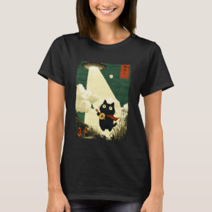 Grappige Japanse Kat Ontvoering Alien UFO Gitaar U T-shirt