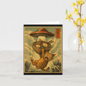 Grappige Japanse Kat Ramen Ufo Anime Mannen Vrouwe Kaart (Gele Bloem)