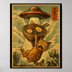 Grappige Japanse Kat Ramen Ufo Anime Mannen Vrouwe Poster