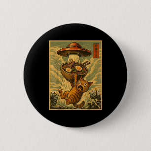 Grappige Japanse Kat Ramen Ufo Anime Mannen Vrouwe Ronde Button 5,7 Cm