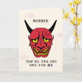 Grappige Japanse Oni Valentijnsdag Kaart (Gele Bloem)