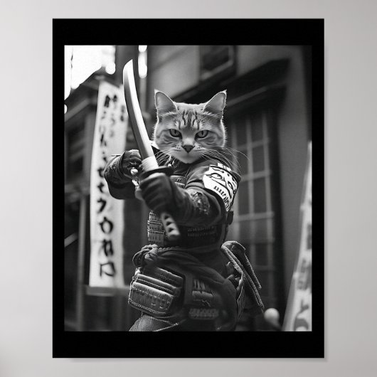 Grappige Japanse Samurai Cat Meme Martial Arts Dad Poster (Voorkant)