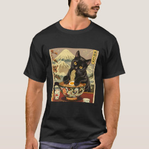Grappige Japanse Zwarte Kat Eet Ramen Noedels T-shirt