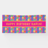 Grappige jaren 60 Bloemkracht Gelukkige Hippie Ver Spandoek (Horizontaal)