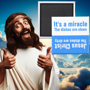 Grappige Jesus Miracle Clean Vuile Vaatwasser Magneet