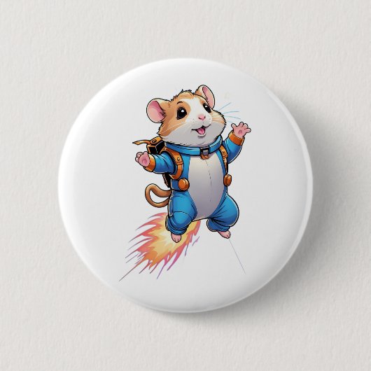 Grappige Jetpack Hamster Speld | Cartoon Dieren Ba Ronde Button 5,7 Cm (Voorkant)