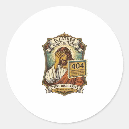 Grappige Jezus 404 Fout Webontwikkelaar Programmeu Ronde Sticker (Voorkant)