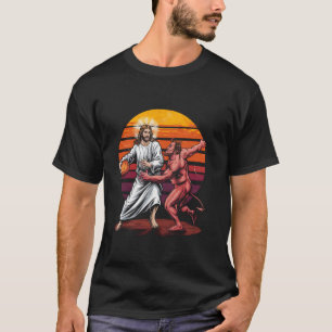 Grappige Jezus basketbal kruisen van de duivel Chr T-shirt
