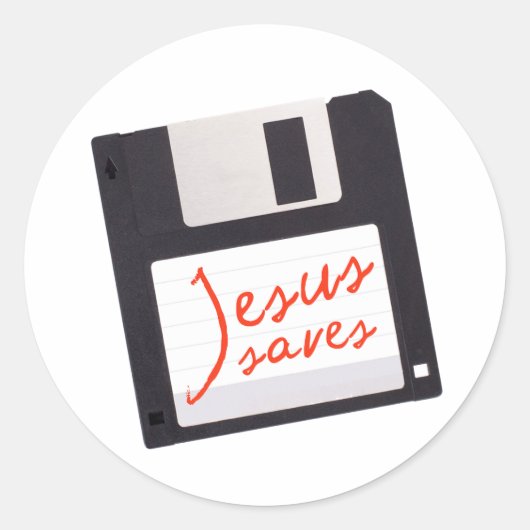 Grappige Jezus bespaart op diskette Ronde Sticker (Voorkant)