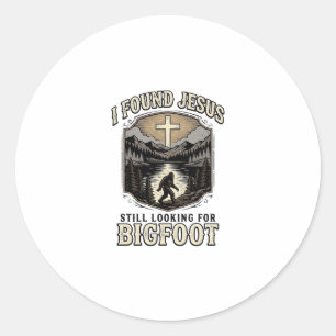 Grappige Jezus Bigfoot Vintage Christelijk T-shirt Ronde Sticker