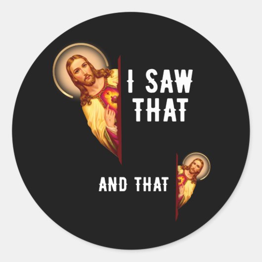 Grappige Jezus Bijbel beste grap citaat ik zag dat Ronde Sticker (Voorkant)