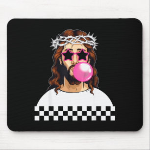 Grappige Jezus die bubblegum blaast en een zonnebr Muismat