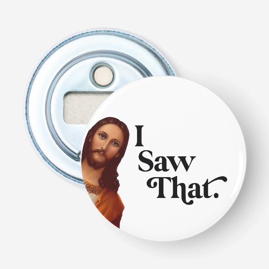 Grappige Jezus Die Dat Zag Kunst | Christelijke Hu Button Flesopener (Voorkant)