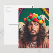 Grappige Jezus en Schapen op een kleurrijk Verjaar Briefkaart (Voorkant / Achterkant)