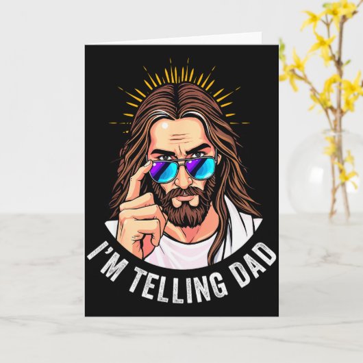 Grappige Jezus Ik Vertel het Papa Religieus Kaart (Gele Bloem)