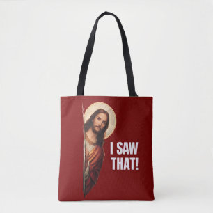 Grappige Jezus "Ik Zag Het" Christelijk meme ontwe Tote Bag