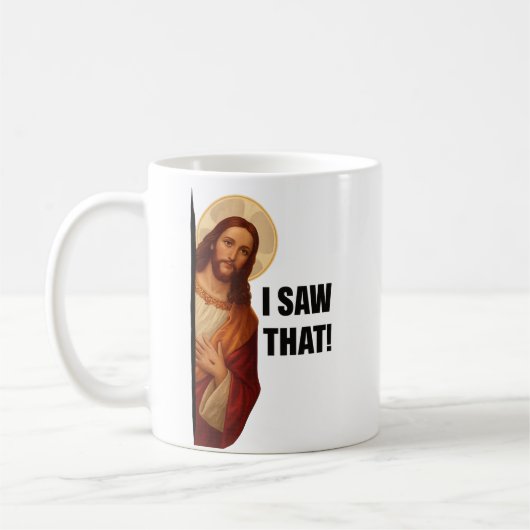 Grappige Jezus "Ik Zag Het" Christelijke meme ontw Koffiemok (Links)
