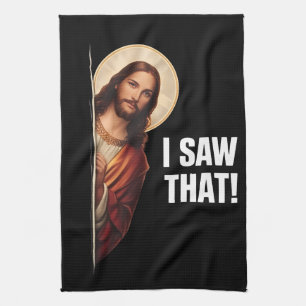 Grappige Jezus "Ik Zag Het" Christelijke meme ontw Theedoek