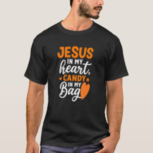 Grappige Jezus in mijn hart, snoep in mijn tas T-shirt