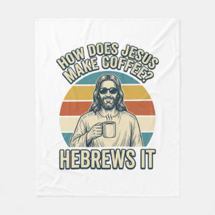 Grappige Jezus Koffie Vintage Gravure Shirt Ontwer Fleece Deken