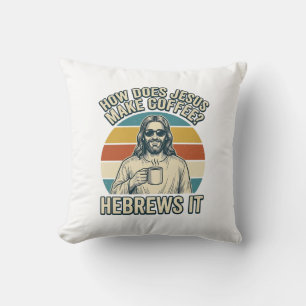 Grappige Jezus Koffie Vintage Gravure Shirt Ontwer Kussen