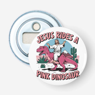 Grappige Jezus-memes, Jezus rijdt op een roze dino Button Flesopener