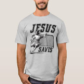 Grappige Jezus redt en scoort voetbaldoelen T-shirt (Voorkant)