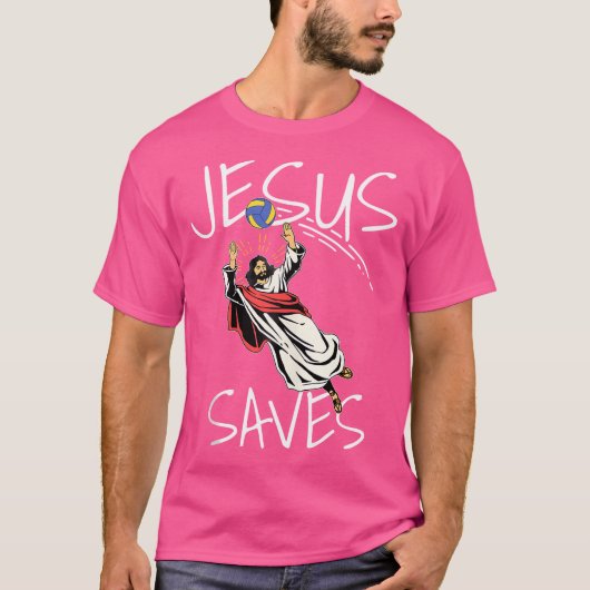 Grappige Jezus redt volleybalteam T-shirt (Voorkant)