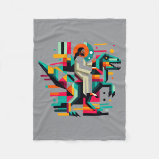 Grappige Jezus Ridding T-Rex Dinosaur Meme Parodie Fleece Deken