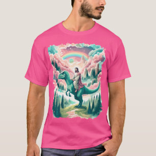 Grappige Jezus rijden T-Rex dinosaurus meme parodi T-shirt