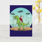 Grappige Jezus Rijdt op Dinosaurus Alien UFO Kaart (Gele Bloem)