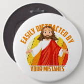 Grappige Jezus Ronde Button 6,0 Cm (Voorkant /achterkant)