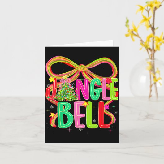 Grappige Jingle Bells Coquette Strik Vrolijk Kerst Kaart (Gele Bloem)