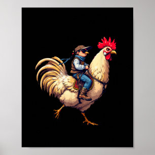 Grappige Jockey Pixel Rijden Chicken Jockey op een Poster