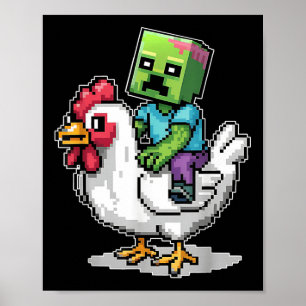 Grappige Jockey Pixel Rijden Chicken Jockey op een Poster