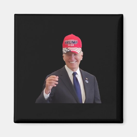 Grappige Joe Biden draagt Trump 2024 pet Magneet (Voorkant)