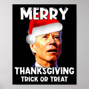Grappige Joe Biden Kerstman Hoed Prettig Thanksgiv Poster