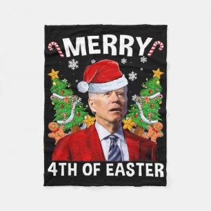 Grappige Joe Biden Kerstmis Kerstman Hoed Merry 4t Fleece Deken