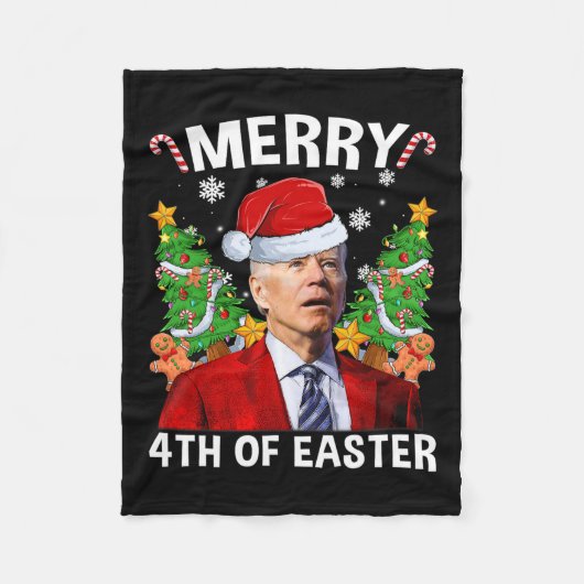 Grappige Joe Biden Kerstmis Kerstman Hoed Merry 4t Fleece Deken (Voorkant)