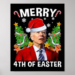 Grappige Joe Biden Kerstmis Kerstman Hoed Merry 4t Poster